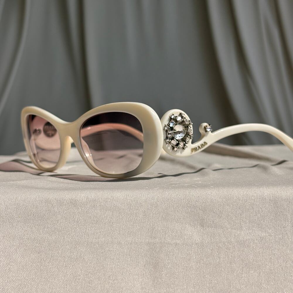 Prada Crystal Absolute Collection 33P Minimal Baroque Sunglasses White Crystal - Picture 12 of 16